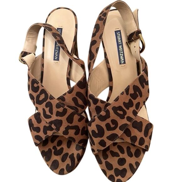 Stuart Weitzman Shoes Women's 8.5 Brown Jerry Cheetah Suede Slingback Sandals - Picture 6 of 9